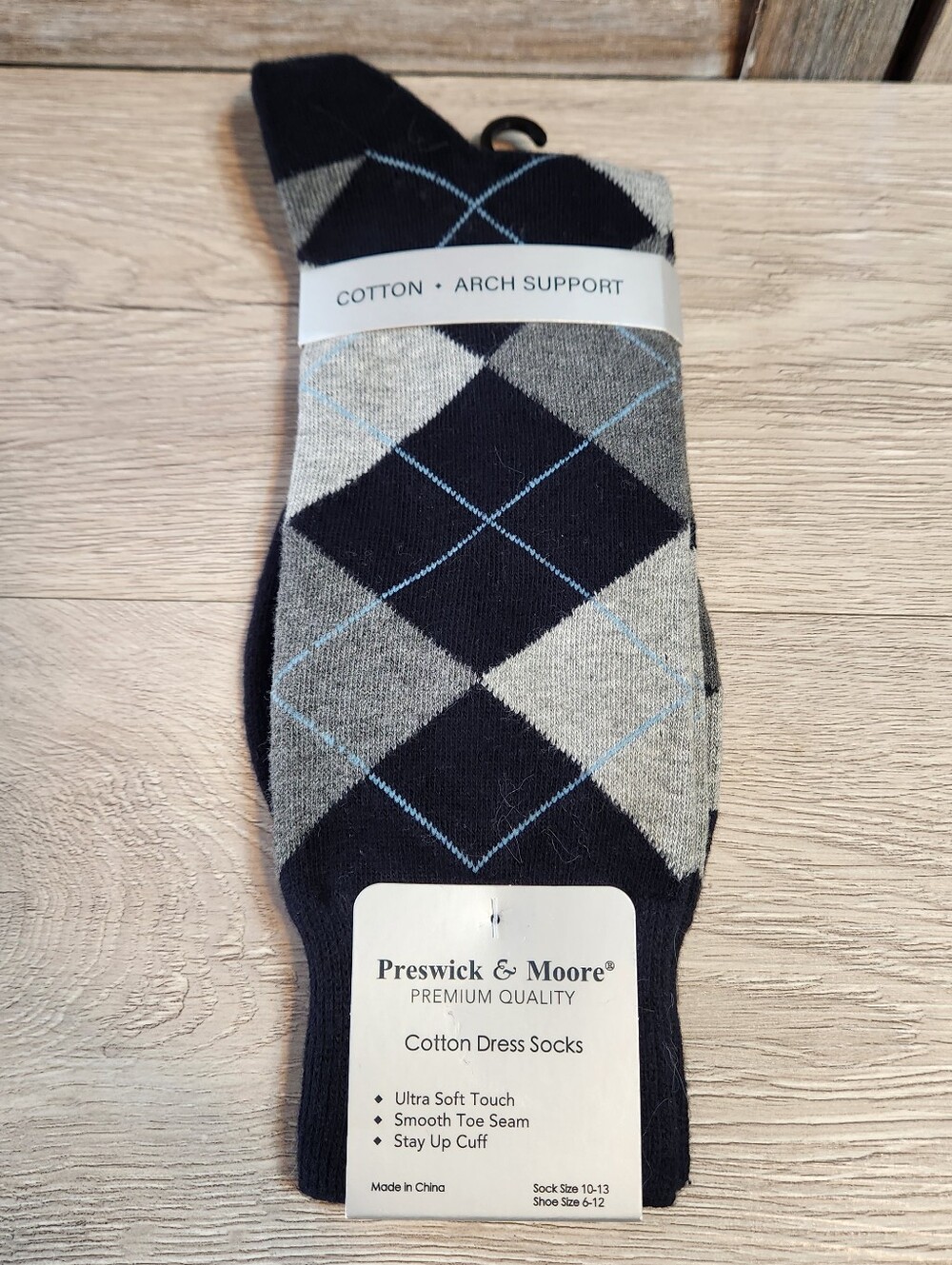 Preswick & Moore New Cotton black and grey argyle dress socks